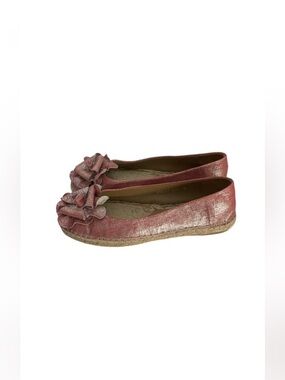 Donald J Pliner cloth pink silver antiqued bow detail flat jute espadrille size8